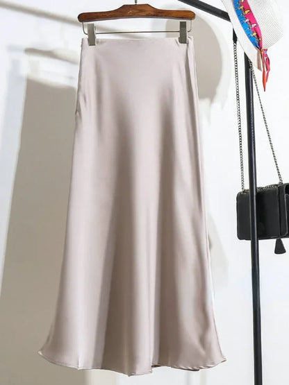 Female Skirt Elegant Temperament Ladies Solid Colour Long Skirt Suitable for Holiday Party Comfortable Knitted Milk Silk Fabrics