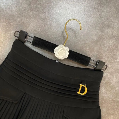 Women's Skirt 2024 Summer Fashion High Waisted White Metal D-pendant Decor Casual Temperament Pleated A-line Skirt With Lining