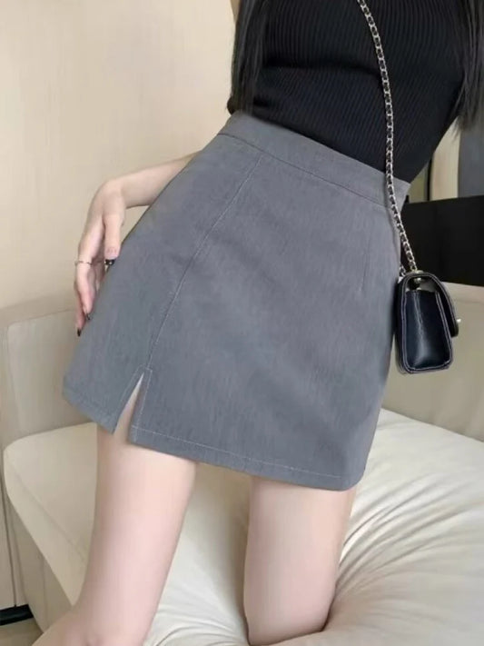 Slit skirt for women in summer high waist A-line skirt for pear-shaped body, slimming and hip-wrapped short suit skirt